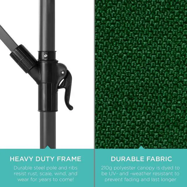 Alt view image 6 of 7 - 10ft Offset Cantilever Hanging Market Patio Umbrella, 8 Sturdy Ribs, Easy Adjustment - Green