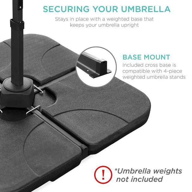 Alt view image 6 of 7 - 10ft Solar LED Cantilever Patio Umbrella, 360-Degree Rotation Hanging Offset Market Outdoor Sun Shade for Backyard, Deck, Poolside w/Lights, Easy Tilt, Cross Base - Seaglass
