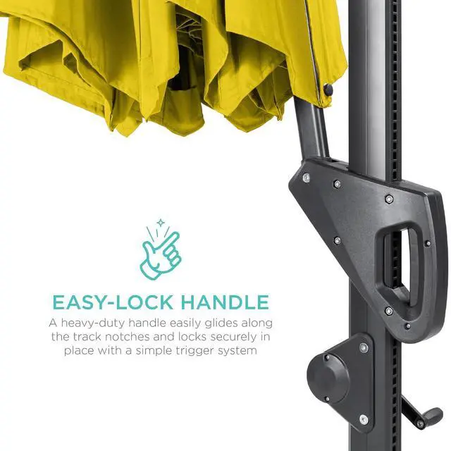 Alt view image 4 of 7 - 10ft Solar LED Cantilever Patio Umbrella, 360-Degree Rotation Hanging Offset Market Outdoor Sun Shade for Backyard, Deck, Poolside w/Lights, Easy Tilt, Cross Base - Yellow