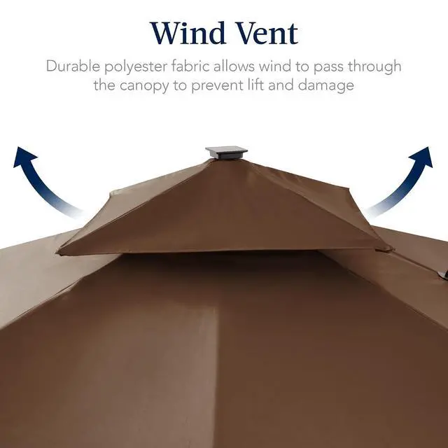 Alt view image 7 of 7 - 9x12ft LED Cantilever Patio Umbrella w/Base Included & 360° Rotation, Large Solar Offset Hanging Outdoor Sun Shade for Deck, Backyard Table w/Stand & Lights Brown