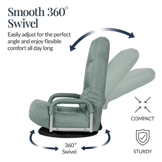 Alt view image 6 of 7 - Swivel Gaming Chair 360 Degree Multipurpose Floor Chair Rocker for TV, Reading, Playing Video Games w/Lumbar Support, Armrest Handles, Adjustable Foldable Backrest - Sage Green