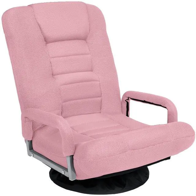 Main image of Swivel Gaming Chair 360 Degree Multipurpose Floor Chair Rocker for TV, Reading, Playing Video Games w/Lumbar Support, Armrest Handles, Adjustable Foldable Backrest - Pink