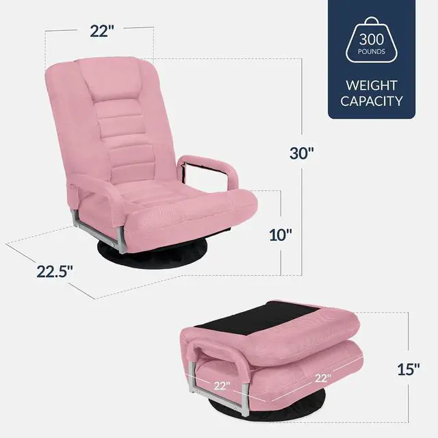 Alt view image 3 of 7 - Swivel Gaming Chair 360 Degree Multipurpose Floor Chair Rocker for TV, Reading, Playing Video Games w/Lumbar Support, Armrest Handles, Adjustable Foldable Backrest - Pink