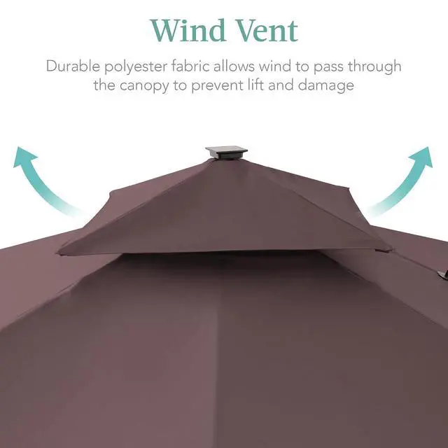 Alt view image 6 of 7 - 10x10ft Cantilever Patio Umbrella w/Base Included, Solar LED Lights 360 Rotation Large Offset Hanging Outdoor Shade for Deck Pool Backyard w/Stand Deep Taupe