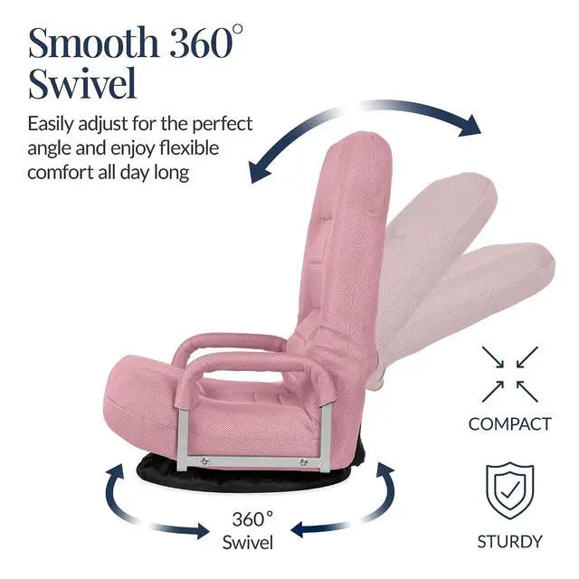 Alt view image 6 of 7 - Swivel Gaming Chair 360 Degree Multipurpose Floor Chair Rocker for TV, Reading, Playing Video Games w/Lumbar Support, Armrest Handles, Adjustable Foldable Backrest - Pink