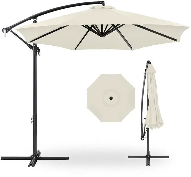Main image of 10ft Offset Hanging Market Patio Umbrella w/Easy Tilt Adjustment, Polyester Shade, 8 Ribs for Backyard, Poolside, Lawn and Garden - Ivory