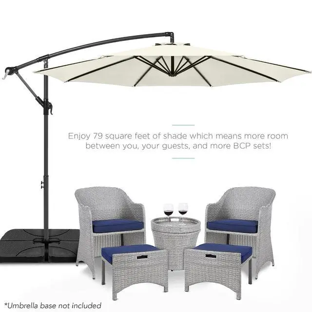 Alt view image 2 of 7 - 10ft Offset Hanging Market Patio Umbrella w/Easy Tilt Adjustment, Polyester Shade, 8 Ribs for Backyard, Poolside, Lawn and Garden - Ivory