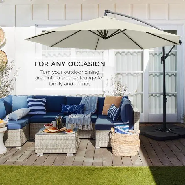 Alt view image 3 of 7 - 10ft Offset Hanging Market Patio Umbrella w/Easy Tilt Adjustment, Polyester Shade, 8 Ribs for Backyard, Poolside, Lawn and Garden - Ivory