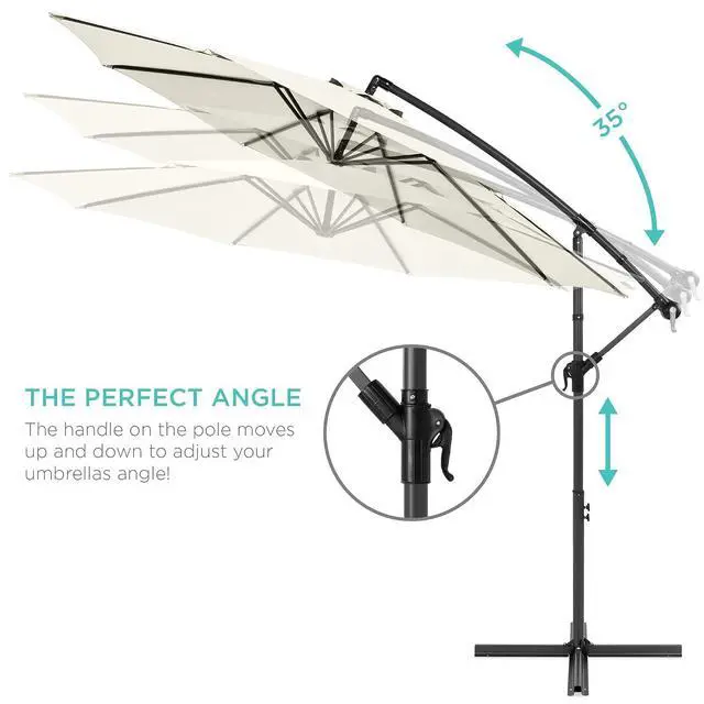 Alt view image 4 of 7 - 10ft Offset Hanging Market Patio Umbrella w/Easy Tilt Adjustment, Polyester Shade, 8 Ribs for Backyard, Poolside, Lawn and Garden - Ivory