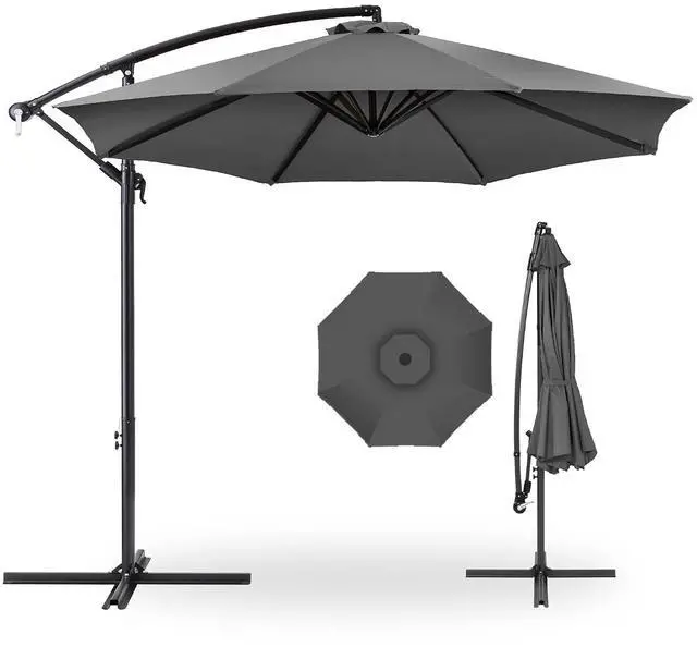 Main image of 10ft Offset Hanging Market Patio Umbrella w/Easy Tilt Adjustment, Polyester Shade, 8 Ribs for Backyard, Poolside, Lawn and Garden - Gray