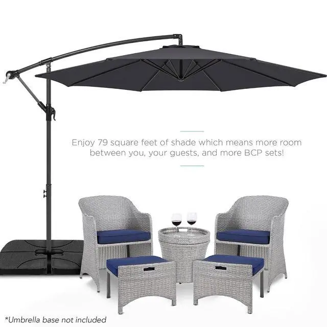 Alt view image 2 of 7 - 10ft Offset Hanging Market Patio Umbrella w/Easy Tilt Adjustment, Polyester Shade, 8 Ribs for Backyard, Poolside, Lawn and Garden - Gray