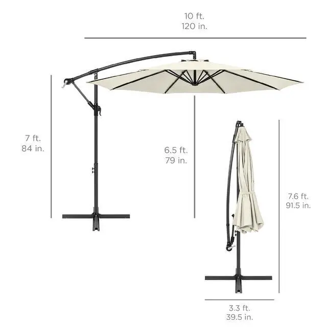 Alt view image 7 of 7 - 10ft Offset Hanging Market Patio Umbrella w/Easy Tilt Adjustment, Polyester Shade, 8 Ribs for Backyard, Poolside, Lawn and Garden - Ivory