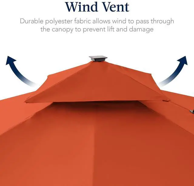 Alt view image 7 of 7 - 12x12ft LED Cantilever Patio Umbrella w/Base Included & 360° Rotation, Large Solar Offset Hanging Outdoor Sun Shade for Deck, Backyard Table w/Stand & Lights Rust