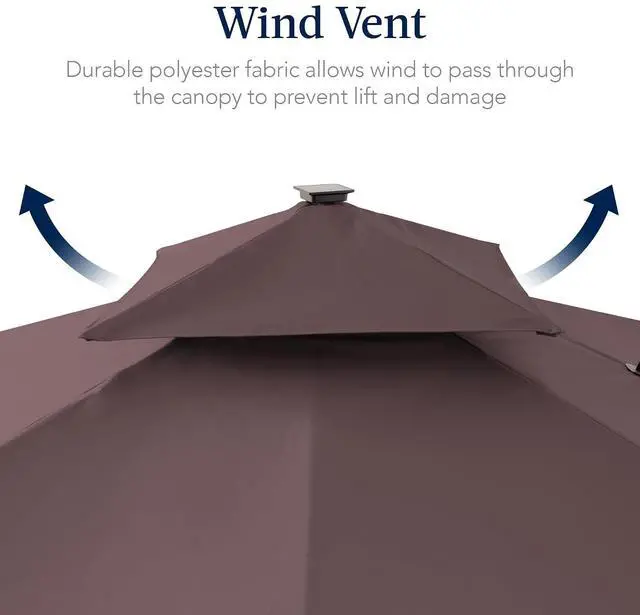 Alt view image 7 of 7 - 9x12ft LED Cantilever Patio Umbrella w/Base Included & 360° Rotation, Large Solar Offset Hanging Outdoor Sun Shade for Deck, Backyard Table w/Stand & Lights Deep Taupe