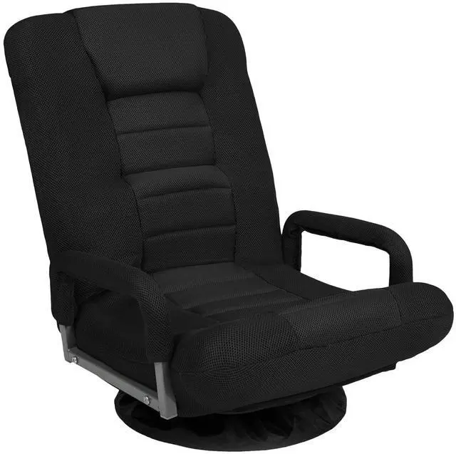 Main image of Swivel Gaming Chair 360 Degree Multipurpose Floor Chair Rocker for TV, Reading, Playing Video Games w/Lumbar Support, Armrest Handles, Adjustable Foldable Backrest - Black/Black