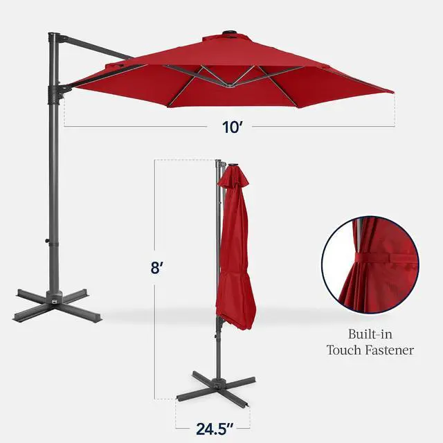Alt view image 2 of 7 - 10ft Offset Cantilever Hanging Market Patio Umbrella, Smooth 360° Rotation, 8 Sturdy Ribs, Easy Adjustment - Red