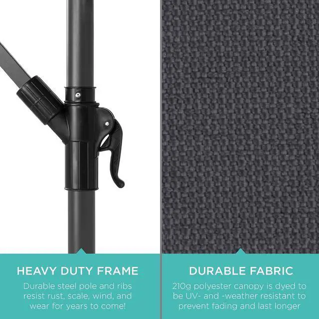 Alt view image 6 of 7 - 10ft Offset Hanging Market Patio Umbrella w/Easy Tilt Adjustment, Polyester Shade, 8 Ribs for Backyard, Poolside, Lawn and Garden - Gray
