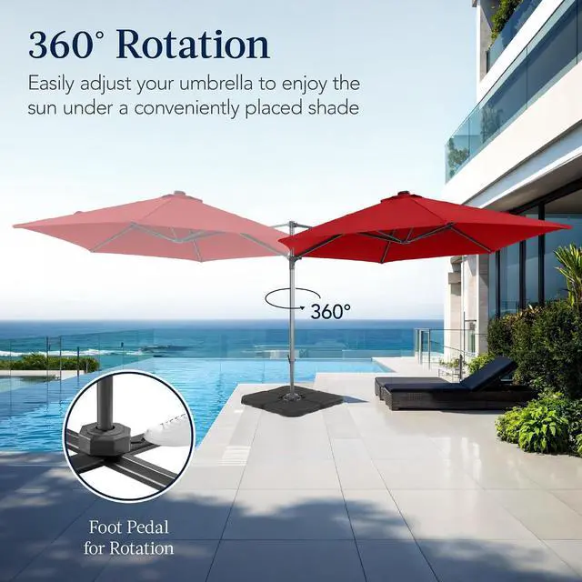 Alt view image 3 of 7 - 10ft Offset Cantilever Hanging Market Patio Umbrella, Smooth 360° Rotation, 8 Sturdy Ribs, Easy Adjustment - Red