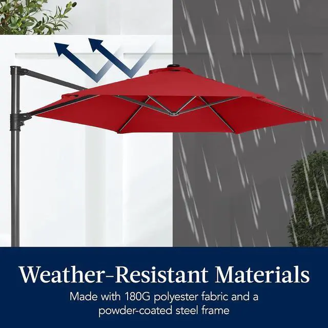 Alt view image 5 of 7 - 10ft Offset Cantilever Hanging Market Patio Umbrella, Smooth 360° Rotation, 8 Sturdy Ribs, Easy Adjustment - Red
