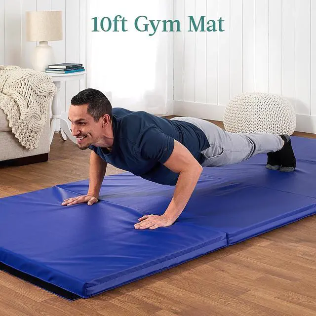 Alt view image 2 of 7 - 10ftx4ftx2in Folding Gym Mat 4-Panel Exercise Gymnastics Aerobics Workout Fitness Floor Mats w/Carrying Handles