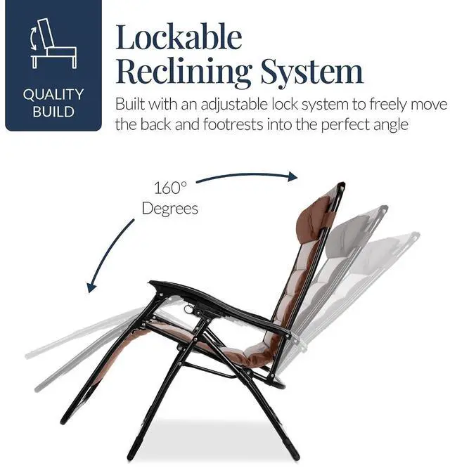 Alt view image 7 of 7 - Oversized Padded Zero Gravity Chair, Folding Outdoor Patio Recliner, XL Anti Gravity Lounger for Backyard w/Headrest, Cup Holder, Side Tray, Polyester Mesh - Brown/Oyster