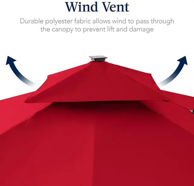 Alt view image 7 of 7 - 9x12ft LED Cantilever Patio Umbrella w/Base Included & 360° Rotation, Large Solar Offset Hanging Outdoor Sun Shade for Deck, Backyard Table w/Stand & Lights Red