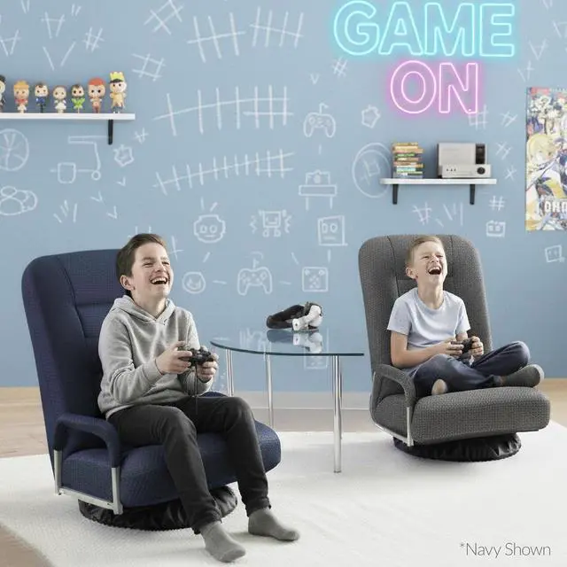 Alt view image 2 of 7 - Swivel Gaming Chair 360 Degree Multipurpose Floor Chair Rocker for TV, Reading, Playing Video Games w/Lumbar Support, Armrest Handles, Adjustable Foldable Backrest - Dark Gray