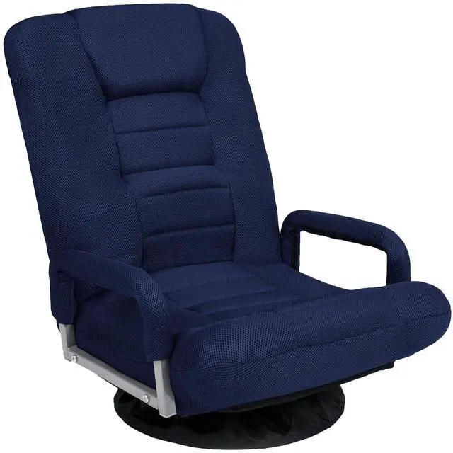 Main image of Swivel Gaming Chair 360 Degree Multipurpose Floor Chair Rocker for TV, Reading, Playing Video Games w/Lumbar Support, Armrest Handles, Adjustable Foldable Backrest - Navy