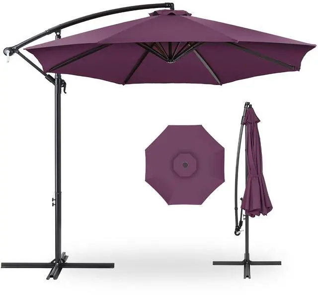 Main image of 10ft Offset Cantilever Hanging Market Patio Umbrella, 8 Sturdy Ribs, Easy Adjustment - Amethyst Purple