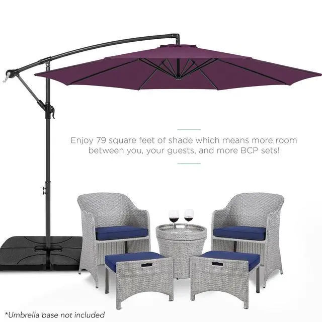 Alt view image 2 of 7 - 10ft Offset Cantilever Hanging Market Patio Umbrella, 8 Sturdy Ribs, Easy Adjustment - Amethyst Purple