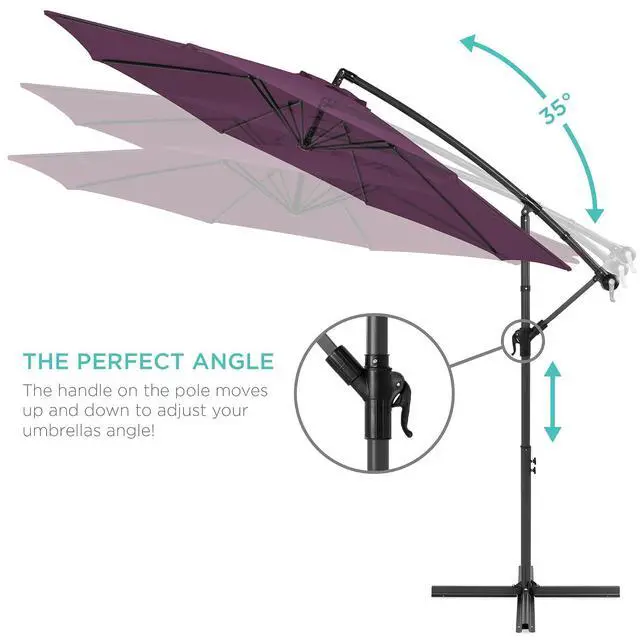 Alt view image 4 of 7 - 10ft Offset Cantilever Hanging Market Patio Umbrella, 8 Sturdy Ribs, Easy Adjustment - Amethyst Purple