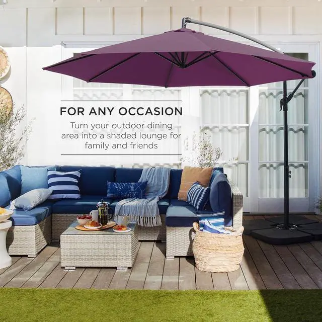 Alt view image 3 of 7 - 10ft Offset Cantilever Hanging Market Patio Umbrella, 8 Sturdy Ribs, Easy Adjustment - Amethyst Purple