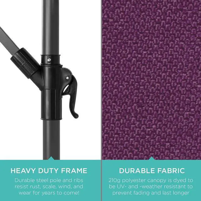 Alt view image 6 of 7 - 10ft Offset Cantilever Hanging Market Patio Umbrella, 8 Sturdy Ribs, Easy Adjustment - Amethyst Purple