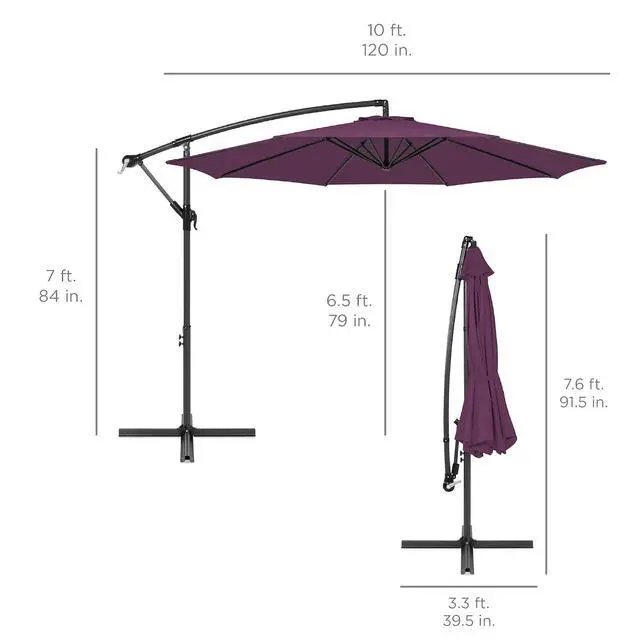 Alt view image 7 of 7 - 10ft Offset Cantilever Hanging Market Patio Umbrella, 8 Sturdy Ribs, Easy Adjustment - Amethyst Purple