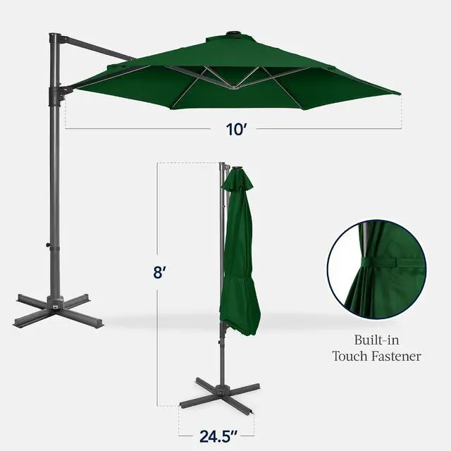Alt view image 2 of 7 - 10ft Offset Cantilever Hanging Market Patio Umbrella, Smooth 360° Rotation, 8 Sturdy Ribs, Easy Adjustment - Green