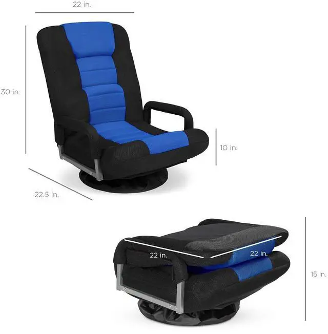 Alt view image 2 of 7 - Swivel Gaming Chair 360 Degree Multipurpose Floor Chair Rocker for TV, Reading, Playing Video Games w/Lumbar Support, Armrest Handles, Adjustable Foldable Backrest - Black/Blue