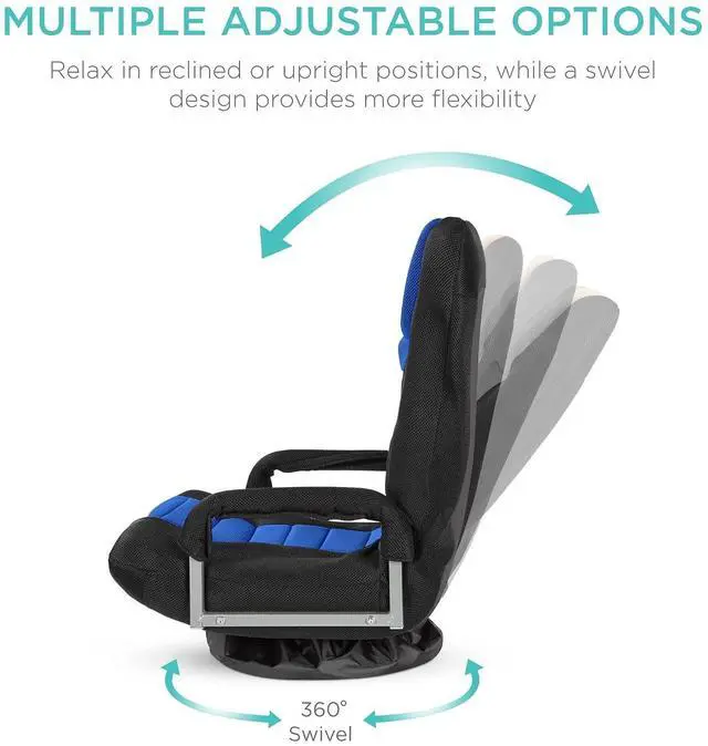 Alt view image 3 of 7 - Swivel Gaming Chair 360 Degree Multipurpose Floor Chair Rocker for TV, Reading, Playing Video Games w/Lumbar Support, Armrest Handles, Adjustable Foldable Backrest - Black/Blue