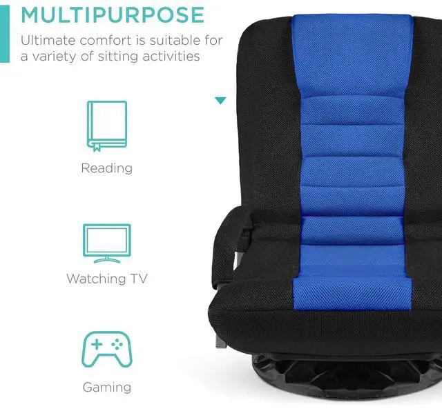Alt view image 4 of 7 - Swivel Gaming Chair 360 Degree Multipurpose Floor Chair Rocker for TV, Reading, Playing Video Games w/Lumbar Support, Armrest Handles, Adjustable Foldable Backrest - Black/Blue