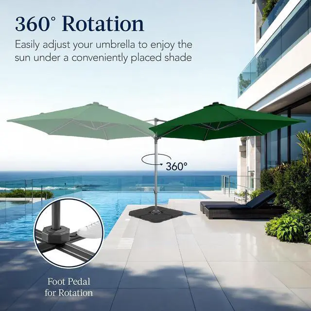 Alt view image 3 of 7 - 10ft Offset Cantilever Hanging Market Patio Umbrella, Smooth 360° Rotation, 8 Sturdy Ribs, Easy Adjustment - Green