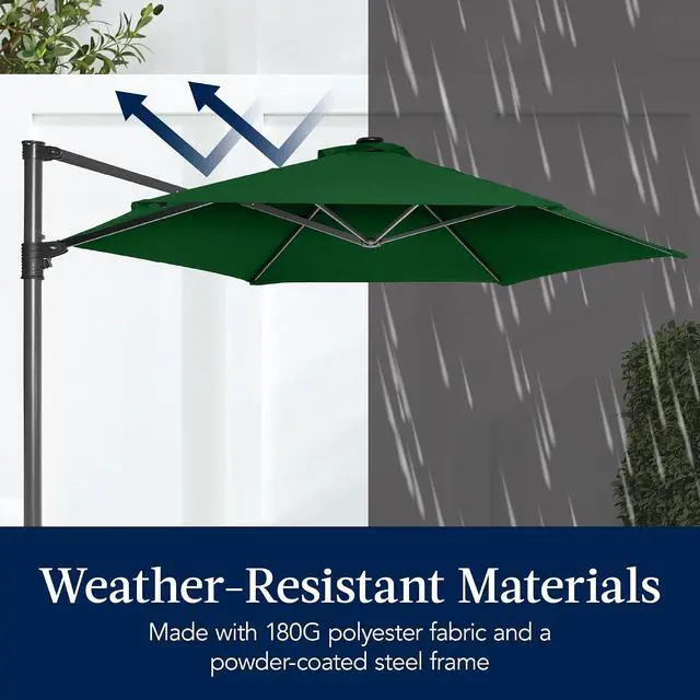 Alt view image 5 of 7 - 10ft Offset Cantilever Hanging Market Patio Umbrella, Smooth 360° Rotation, 8 Sturdy Ribs, Easy Adjustment - Green