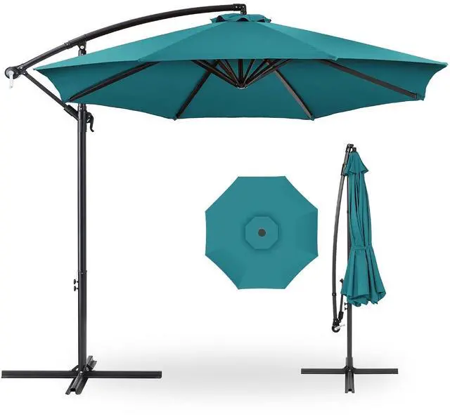 Main image of 10ft Offset Cantilever Hanging Market Patio Umbrella, 8 Sturdy Ribs, Easy Adjustment - Cerulean