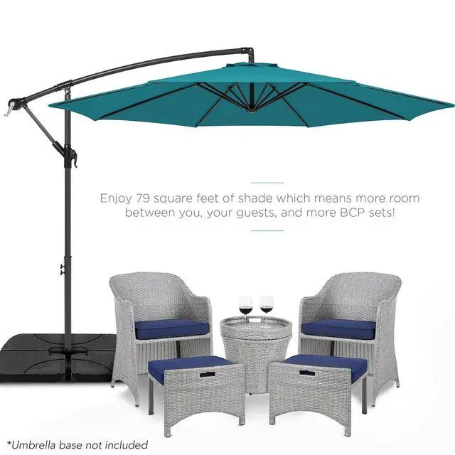 Alt view image 2 of 7 - 10ft Offset Cantilever Hanging Market Patio Umbrella, 8 Sturdy Ribs, Easy Adjustment - Cerulean