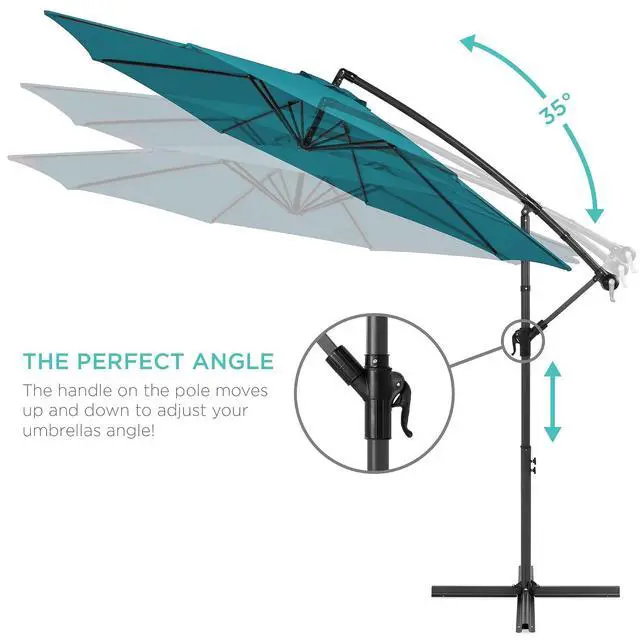 Alt view image 4 of 7 - 10ft Offset Cantilever Hanging Market Patio Umbrella, 8 Sturdy Ribs, Easy Adjustment - Cerulean