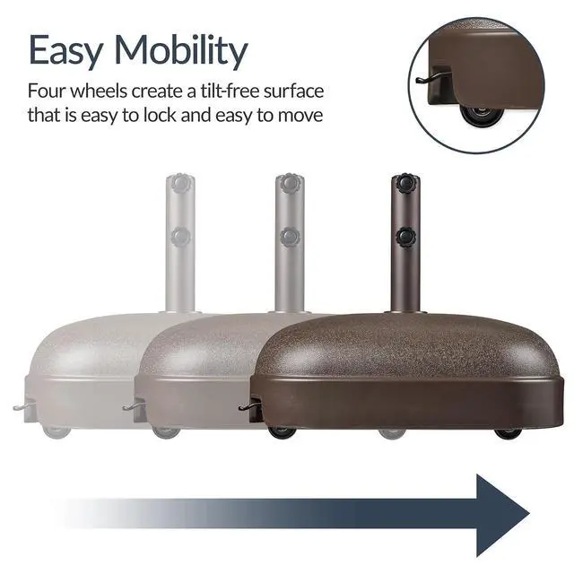 Alt view image 3 of 7 - Best Choice Products 123lb Capacity Fillable Mobile Umbrella Base, Heavy Duty Market Stand for Patio, Deck, Poolside, Easy to move w/ 4 wheels - Dome Square Brown