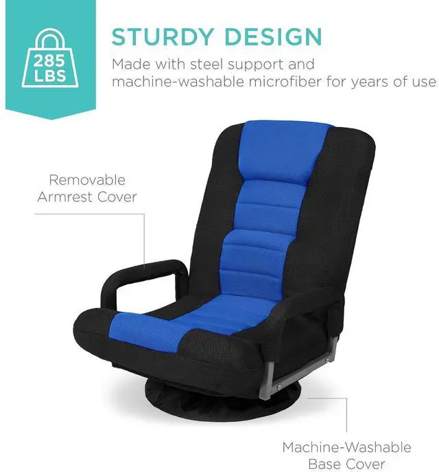 Alt view image 6 of 7 - Swivel Gaming Chair 360 Degree Multipurpose Floor Chair Rocker for TV, Reading, Playing Video Games w/Lumbar Support, Armrest Handles, Adjustable Foldable Backrest - Black/Blue