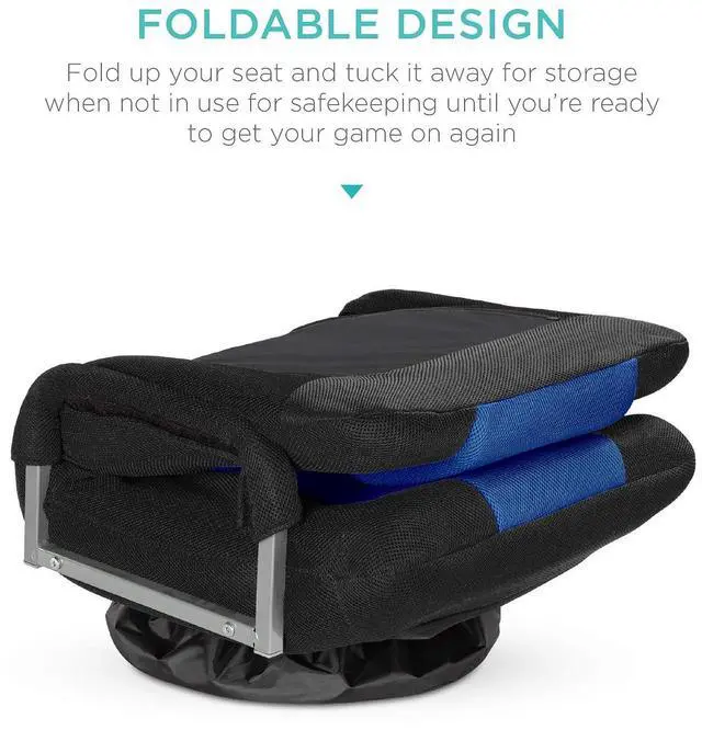 Alt view image 5 of 7 - Swivel Gaming Chair 360 Degree Multipurpose Floor Chair Rocker for TV, Reading, Playing Video Games w/Lumbar Support, Armrest Handles, Adjustable Foldable Backrest - Black/Blue
