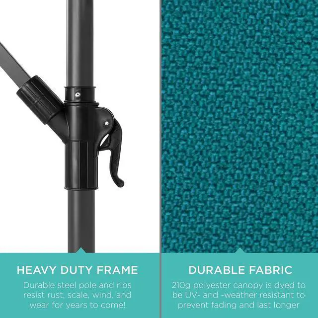 Alt view image 6 of 7 - 10ft Offset Cantilever Hanging Market Patio Umbrella, 8 Sturdy Ribs, Easy Adjustment - Cerulean