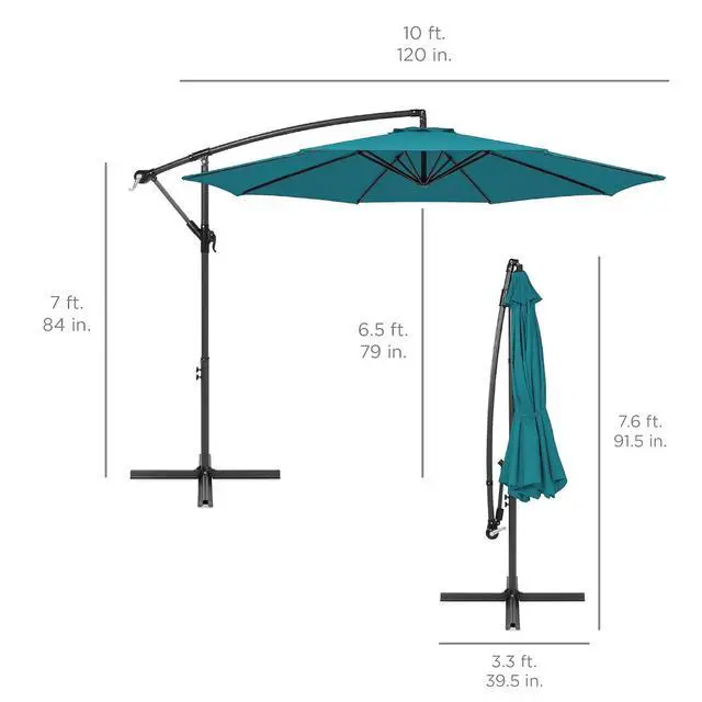Alt view image 7 of 7 - 10ft Offset Cantilever Hanging Market Patio Umbrella, 8 Sturdy Ribs, Easy Adjustment - Cerulean
