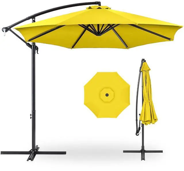 Main image of 10ft Offset Cantilever Hanging Market Patio Umbrella, 8 Sturdy Ribs, Easy Adjustment - Yellow