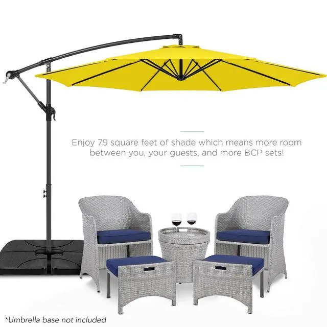 Alt view image 2 of 7 - 10ft Offset Cantilever Hanging Market Patio Umbrella, 8 Sturdy Ribs, Easy Adjustment - Yellow